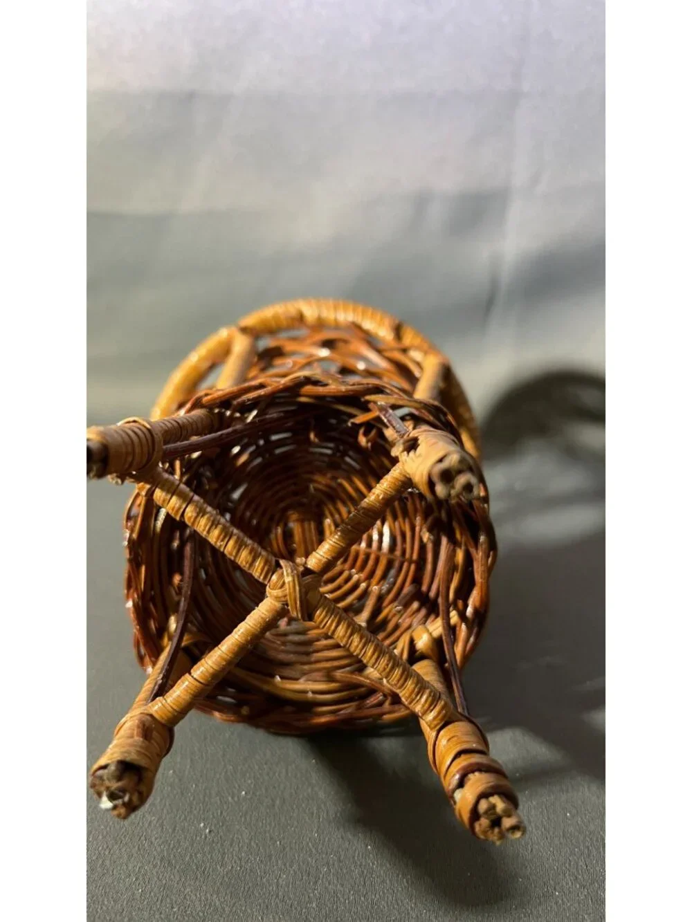 Miniature Woven Wicker Chair Brown Handmade Vintage Dollhouse Decor